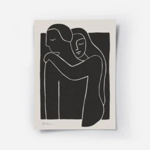 affiche avec illustration de deux personnes enlacees en typographie blanche sur .webp