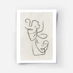 affiche avec illustration de deux visages abstraits noirs sur fond beige texture.webp