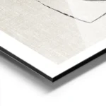 affiche avec illustration de deux visages abstraits noirs sur fond beige texture aluminium.webp