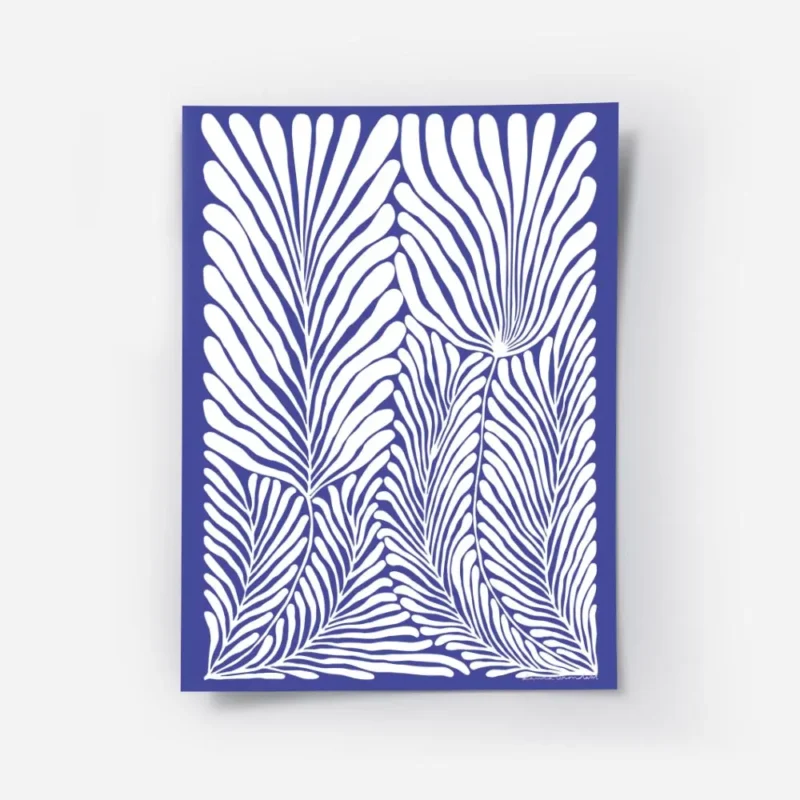 affiche avec illustration de feuilles de palmier blanches aux lignes fluides sur.webp