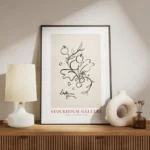 affiche avec illustration de feuilles et baies noires dessinees a la main sur fo meuble.webp