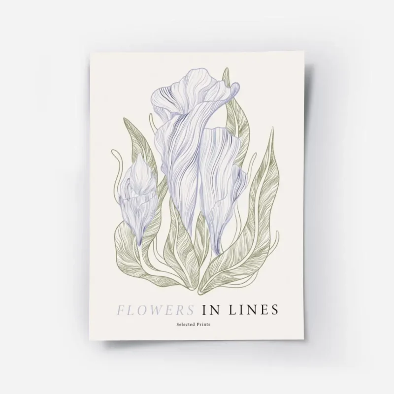 affiche avec illustration de fleurs bleues dessinees et de feuilles vertes typog.webp