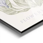 affiche avec illustration de fleurs bleues dessinees et de feuilles vertes typog aluminium.webp
