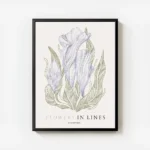 affiche avec illustration de fleurs bleues dessinees et de feuilles vertes typog avec cadre.webp