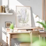 affiche avec illustration de fleurs bleues dessinees et de feuilles vertes typog bureau.webp