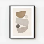 affiche avec illustration de formes abstraites et texturees en beige et gris sur avec cadre.webp