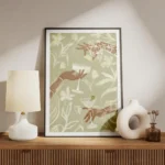 affiche avec illustration de mains tenant des verres a cocktail entourees de lys meuble.webp