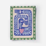 affiche avec illustration de mains yeux et feuilles bleus beiges et verts evoqua.webp