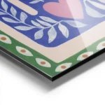 affiche avec illustration de mains yeux et feuilles bleus beiges et verts evoqua aluminium.webp