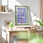 affiche avec illustration de mains yeux et feuilles bleus beiges et verts evoqua bureau.webp