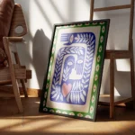 affiche avec illustration de mains yeux et feuilles bleus beiges et verts evoqua encadre.webp