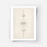 affiche avec illustration de signes spirituels il lune soleil en noir et dore su.webp