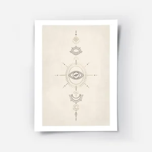 affiche avec illustration de signes spirituels il lune soleil en noir et dore su.webp