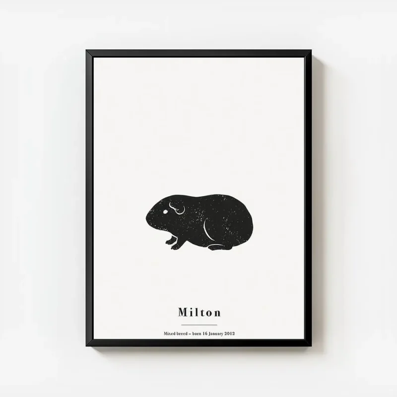 affiche avec illustration dun cochon dinde noir et blanc sur fond gris clair ave avec cadre.webp