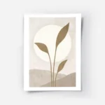 affiche avec illustration dun soleil blanc derriere des feuilles beiges sur un f.webp