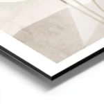 affiche avec illustration dun soleil blanc derriere des feuilles beiges sur un f aluminium.webp