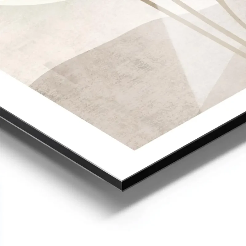 affiche avec illustration dun soleil blanc derriere des feuilles beiges sur un f aluminium.webp