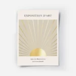 affiche avec illustration dun soleil dore et de ses rayons sur fond beige avec t.webp