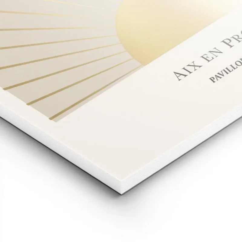 affiche avec illustration dun soleil dore et de ses rayons sur fond beige avec t lightpanel.webp