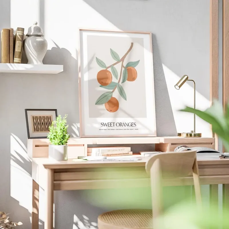 affiche avec illustration dune branche doranger portant des oranges et des feuil bureau.webp