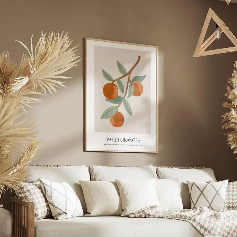 affiche avec illustration dune branche doranger portant des oranges et des feuil salon.webp