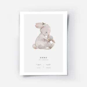 affiche avec illustration dune lapine et son lapereau sur fond gris texte person.webp