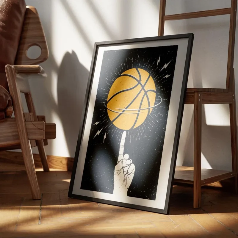 affiche avec illustration dune main faisant tourner un ballon de basket orange s encadre.webp