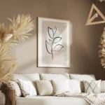 affiche avec illustration en line art dune feuille noire sur fond beige cercle b salon.webp