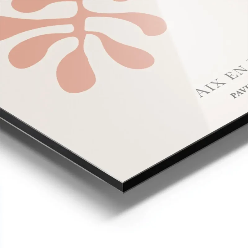 affiche avec illustration graphique de coraux abstraits rose et jaune sur fond b aluminium.webp