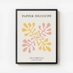 affiche avec illustration graphique de coraux abstraits rose et jaune sur fond b avec cadre.webp