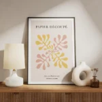 affiche avec illustration graphique de coraux abstraits rose et jaune sur fond b meuble.webp