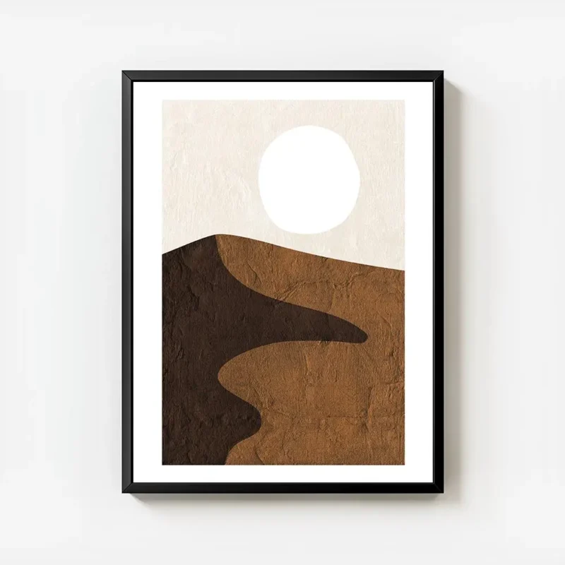 affiche avec illustration graphique de dunes de sable marron une ombre foncee et avec cadre.webp