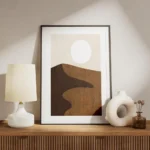 affiche avec illustration graphique de dunes de sable marron une ombre foncee et meuble.webp