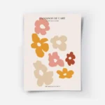 affiche avec illustration graphique de fleurs decoupees roses orange et beiges s.webp