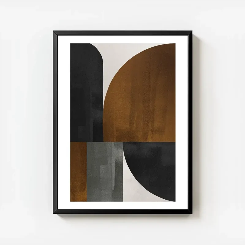 affiche avec illustration graphique de formes abstraites beige marron et noir a avec cadre.webp