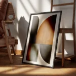 affiche avec illustration graphique de formes abstraites beige marron et noir a encadre.webp