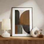 affiche avec illustration graphique de formes abstraites beige marron et noir a meuble.webp