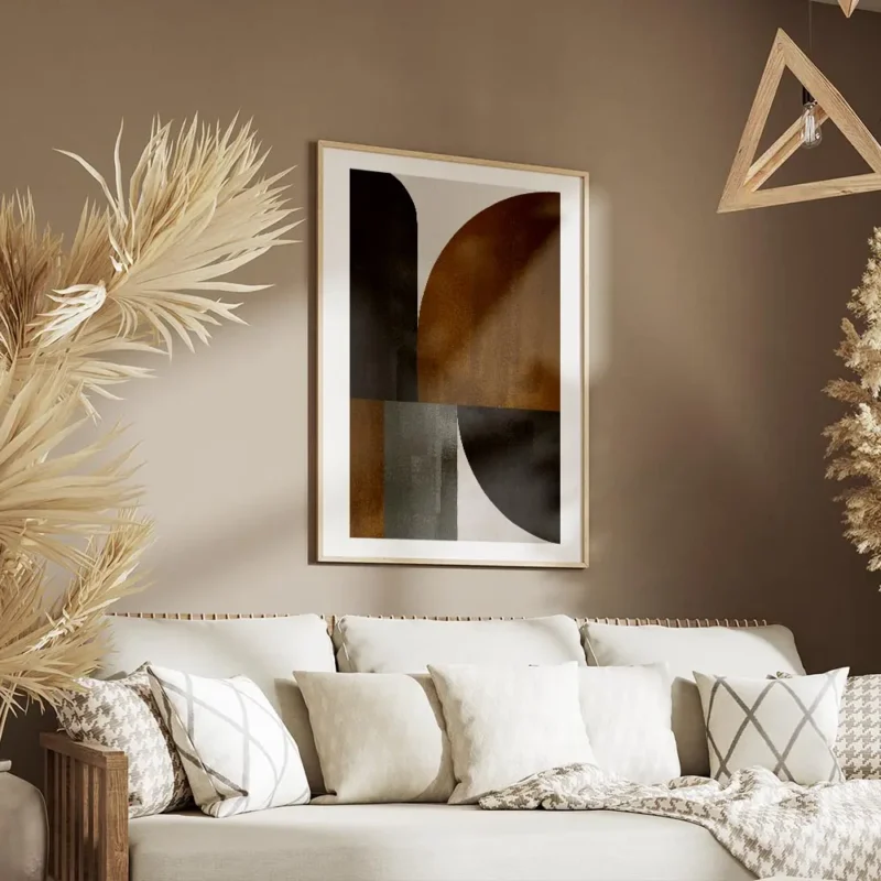 affiche avec illustration graphique de formes abstraites beige marron et noir a salon.webp