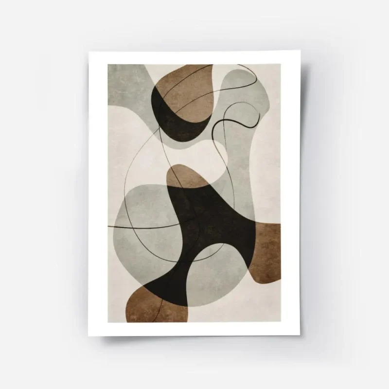 affiche avec illustration graphique de formes abstraites marron grises et noires.webp