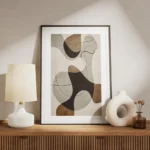 affiche avec illustration graphique de formes abstraites marron grises et noires meuble.webp