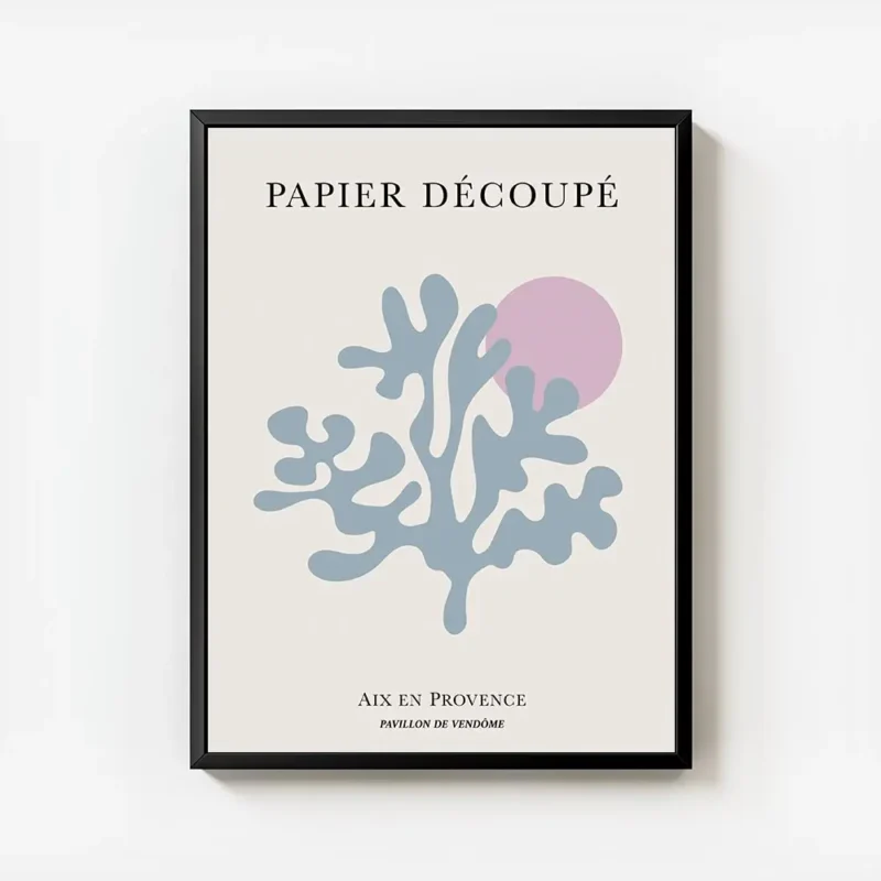 affiche avec illustration graphique dun corail abstrait bleu sarcelle et dun cer avec cadre.webp