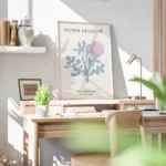 affiche avec illustration graphique dun corail abstrait bleu sarcelle et dun cer bureau.webp