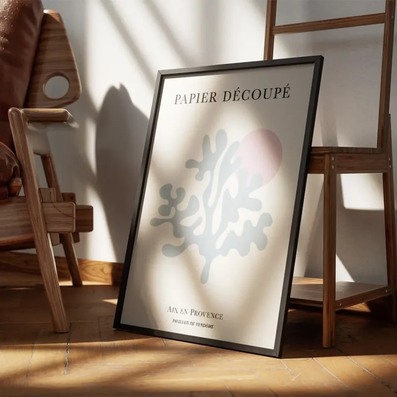 affiche avec illustration graphique dun corail abstrait bleu sarcelle et dun cer encadre.webp
