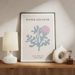 affiche avec illustration graphique dun corail abstrait bleu sarcelle et dun cer meuble.webp