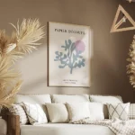 affiche avec illustration graphique dun corail abstrait bleu sarcelle et dun cer salon.webp