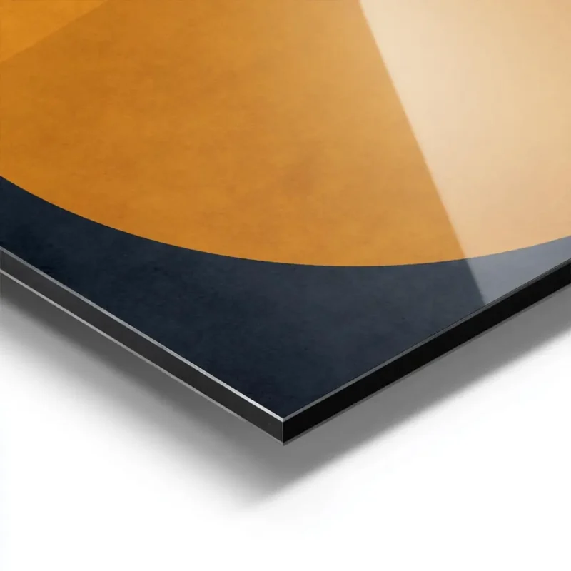 affiche avec illustration graphique dun soleil orange et doiseaux noirs sur fond aluminium.webp
