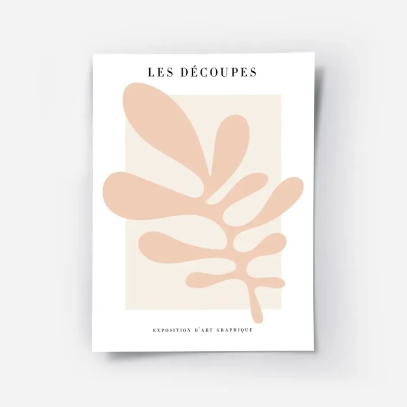 affiche avec illustration graphique dune feuille abstraite rose sur fond beige c.webp