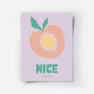 affiche avec illustration graphique dune pomme aux couleurs pastel rose jaune ve.webp