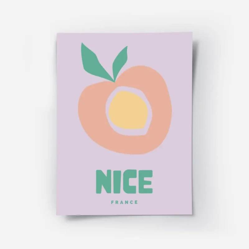 affiche avec illustration graphique dune pomme aux couleurs pastel rose jaune ve.webp