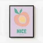 affiche avec illustration graphique dune pomme aux couleurs pastel rose jaune ve avec cadre.webp